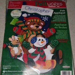 Dimensions Feltworks Toboggan Trio Stocking Kit 18" NEW Snowman Bear Rabbit